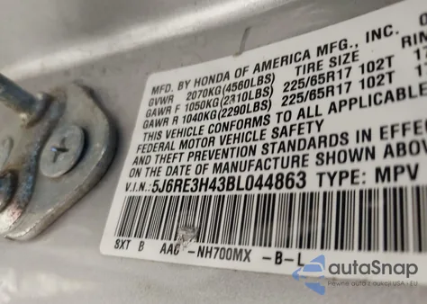 2011 Honda Cr-V Se из США, поврежденный, VIN 5J6RE3H43BL044863